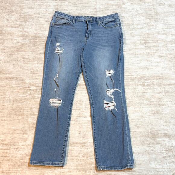 Universal Thread Women’s 12 31 High Rise Straight Crop Distressed Jeans Flannel - Picture 1 of 11